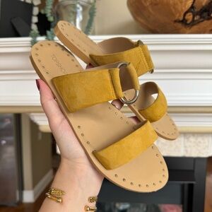Topshop Mustard Yellow Metal Ring Metal Studded Slides Size 8.5